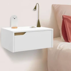 IDMarket Tables de chevet murales suspendues blanches : lot de 2* Collection Scandinave|Tables De Chevet