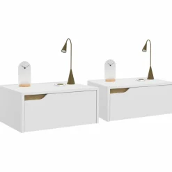 IDMarket Tables de chevet murales suspendues blanches : lot de 2* Collection Scandinave|Tables De Chevet