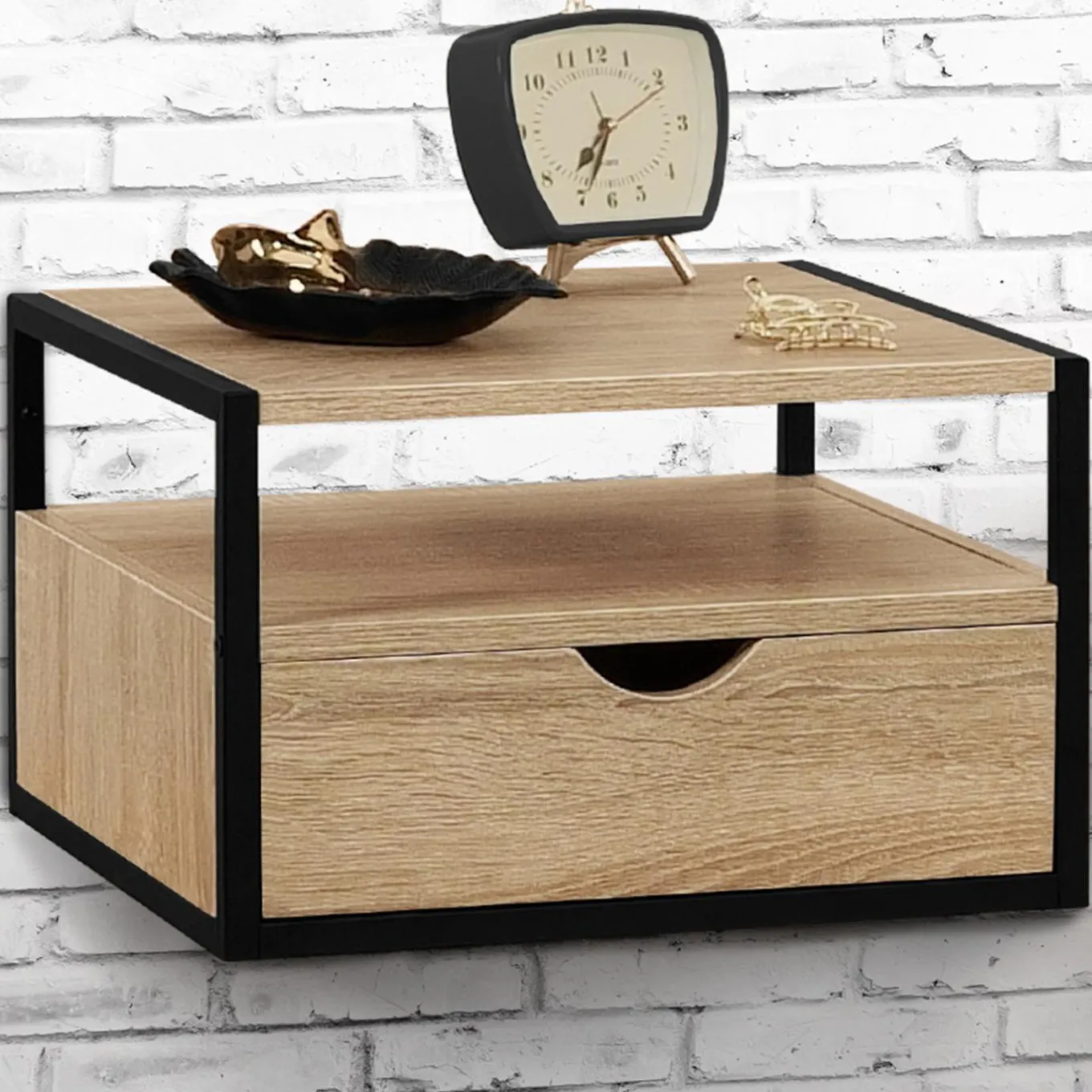 IDMarket Tables de chevet murales bois et métal style industriel* Meubles Tiroirs|Meubles Bas