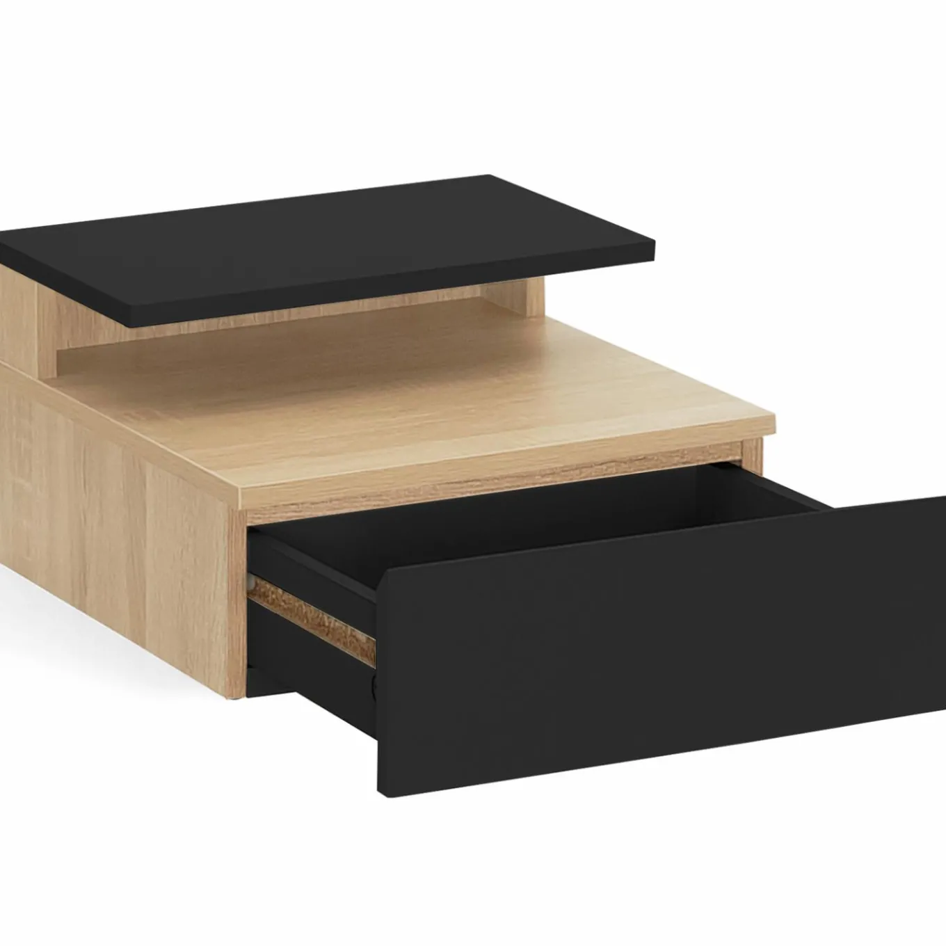 IDMarket Tables de chevet murales bois façon hêtre et noires avec tiroir et tablette* Meubles Tiroirs|Collection Design