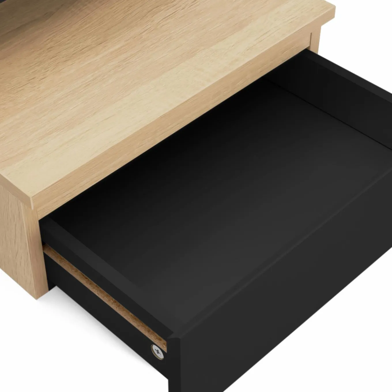 IDMarket Tables de chevet murales bois façon hêtre et noires avec tiroir et tablette* Meubles Tiroirs|Collection Design