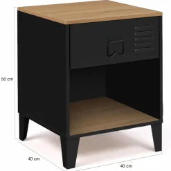 IDMarket Tables de chevet noires bois façon hêtre et métal style industriel* Chambre Complète Adulte|Tables De Chevet