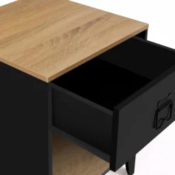 IDMarket Tables de chevet noires bois façon hêtre et métal style industriel* Chambre Complète Adulte|Tables De Chevet