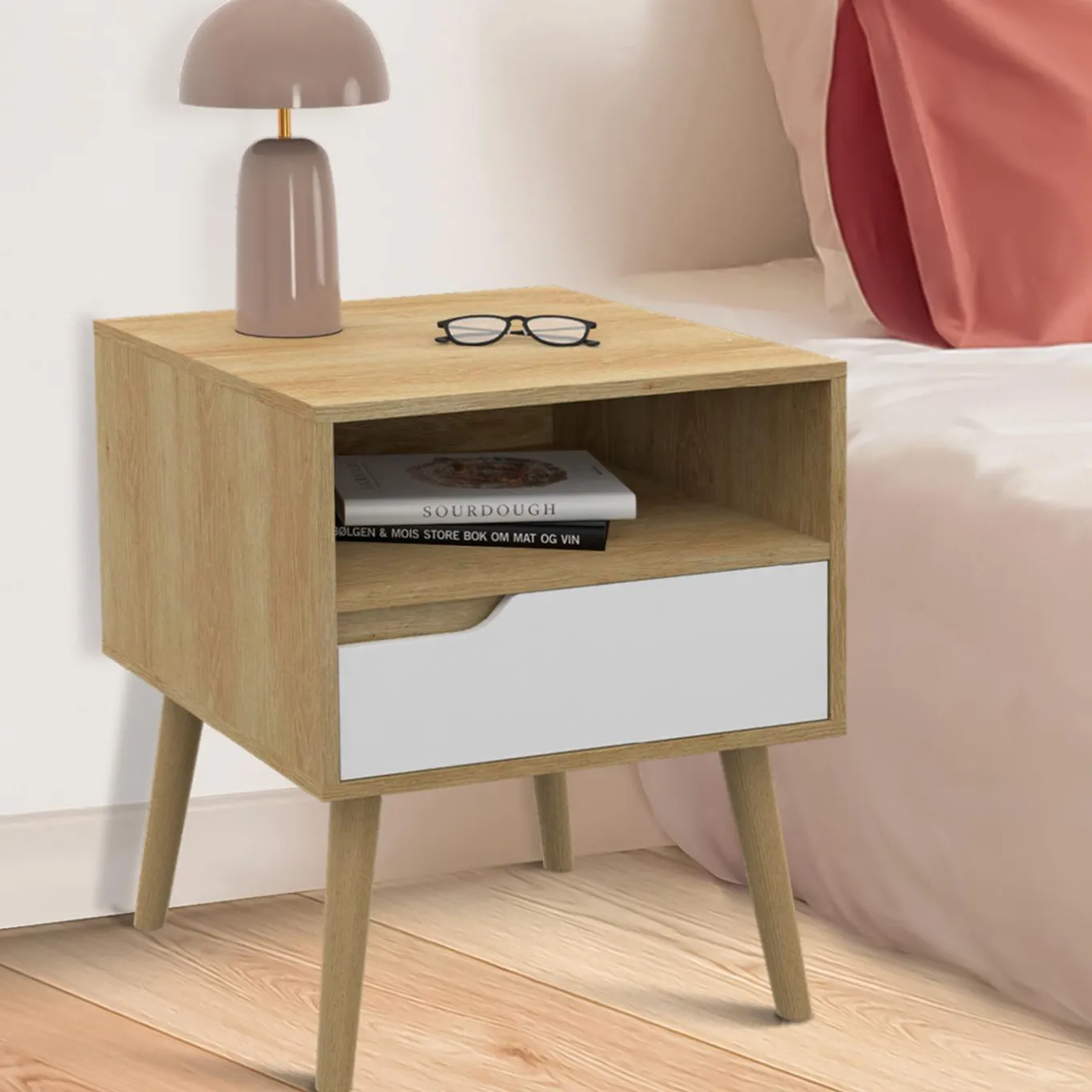 IDMarket Tables de chevet scandinaves bois blanc et effet hêtre* Meubles Tiroirs|Meubles Bas