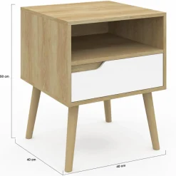 IDMarket Tables de chevet scandinaves bois blanc et effet hêtre* Meubles Tiroirs|Meubles Bas
