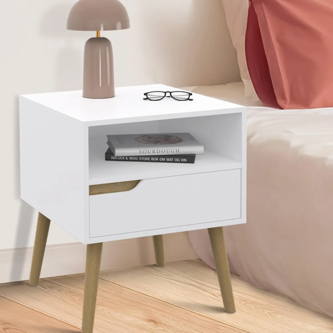 IDMarket Tables de chevet scandinaves avec 1 tiroir blanches et bois* Meubles Tiroirs|Meubles Bas