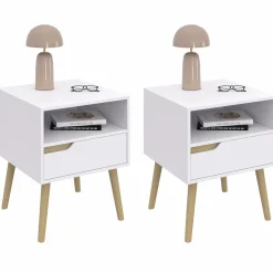 IDMarket Tables de chevet scandinaves avec 1 tiroir blanches et bois* Meubles Tiroirs|Meubles Bas