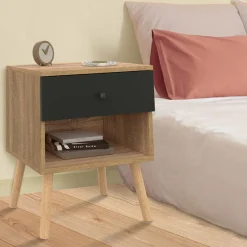 IDMarket Tables de chevet scandinaves hêtre et noir : lot de 2* Meubles Tiroirs|Meubles Bas