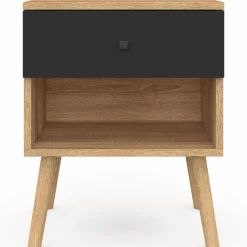 IDMarket Tables de chevet scandinaves hêtre et noir : lot de 2* Meubles Tiroirs|Meubles Bas