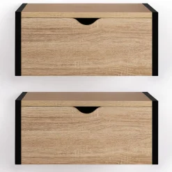 IDMarket Tables de chevet suspendues bois et métal style industriel* Meubles Bas|Meubles En Bois