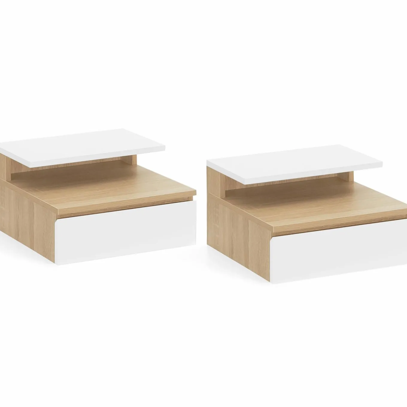 IDMarket Tables de chevet suspendues bois façon hêtre et blanches* Meubles Tiroirs|Collection Design