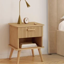 IDMarket Tables de chevet tasseau bois coloris chêne avec niche + 1 tiroir* Collection Design|Chambre Complète Adulte
