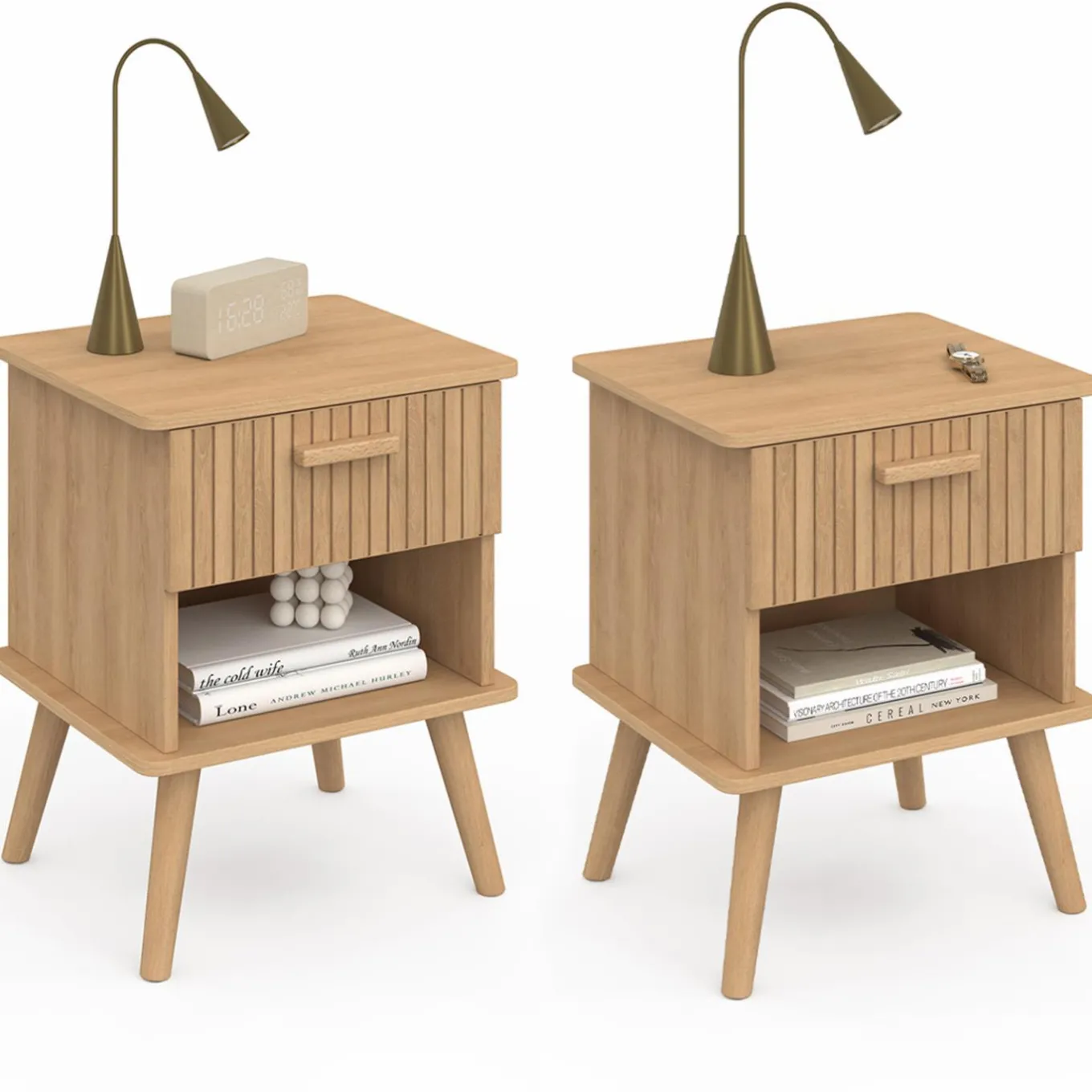 IDMarket Tables de chevet tasseau bois coloris chêne avec niche + 1 tiroir* Collection Design|Chambre Complète Adulte