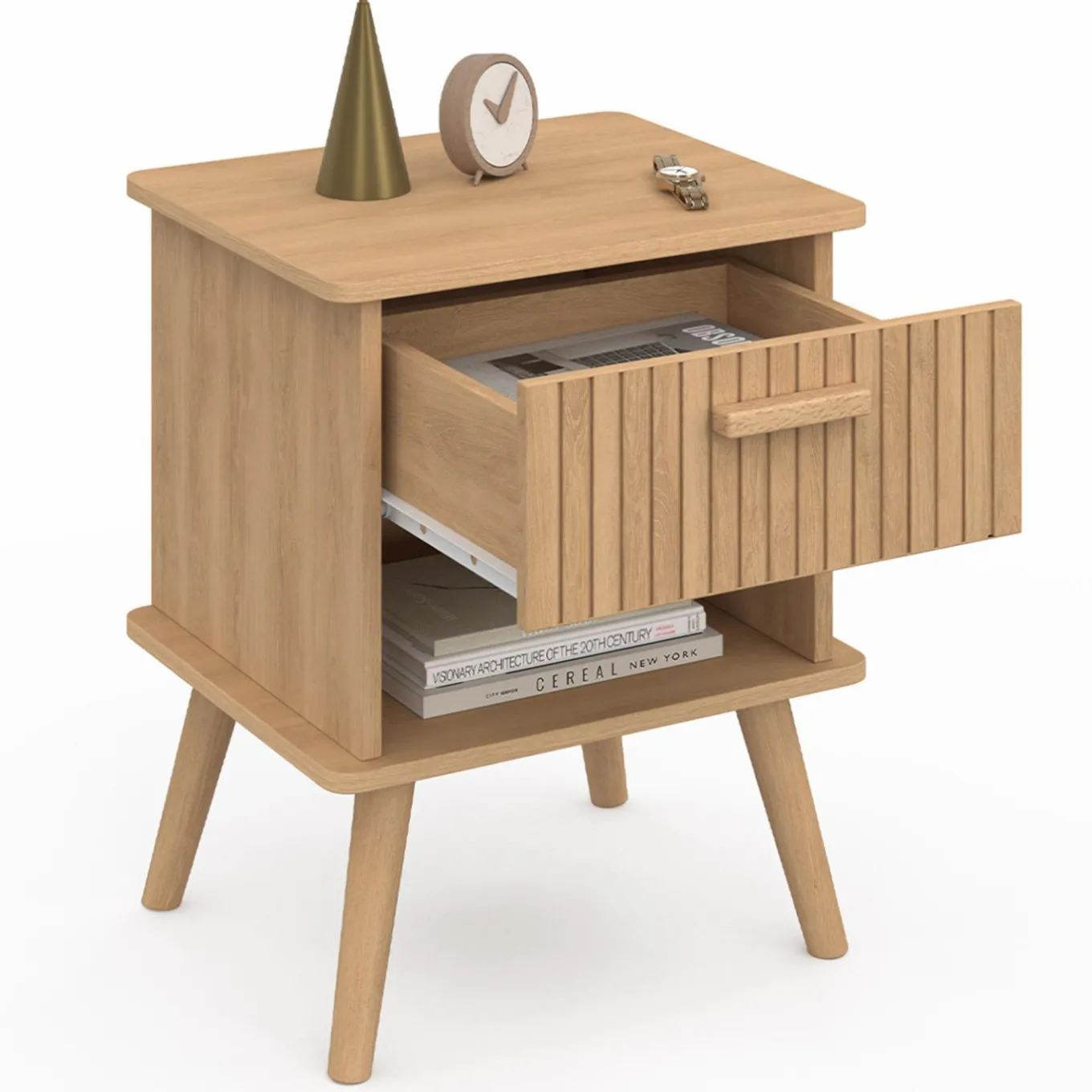 IDMarket Tables de chevet tasseau bois coloris chêne avec niche + 1 tiroir* Collection Design|Chambre Complète Adulte