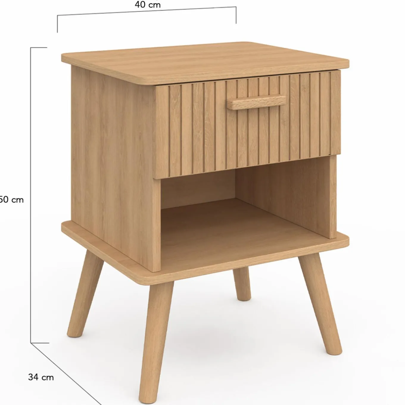 IDMarket Tables de chevet tasseau bois coloris chêne avec niche + 1 tiroir* Collection Design|Chambre Complète Adulte