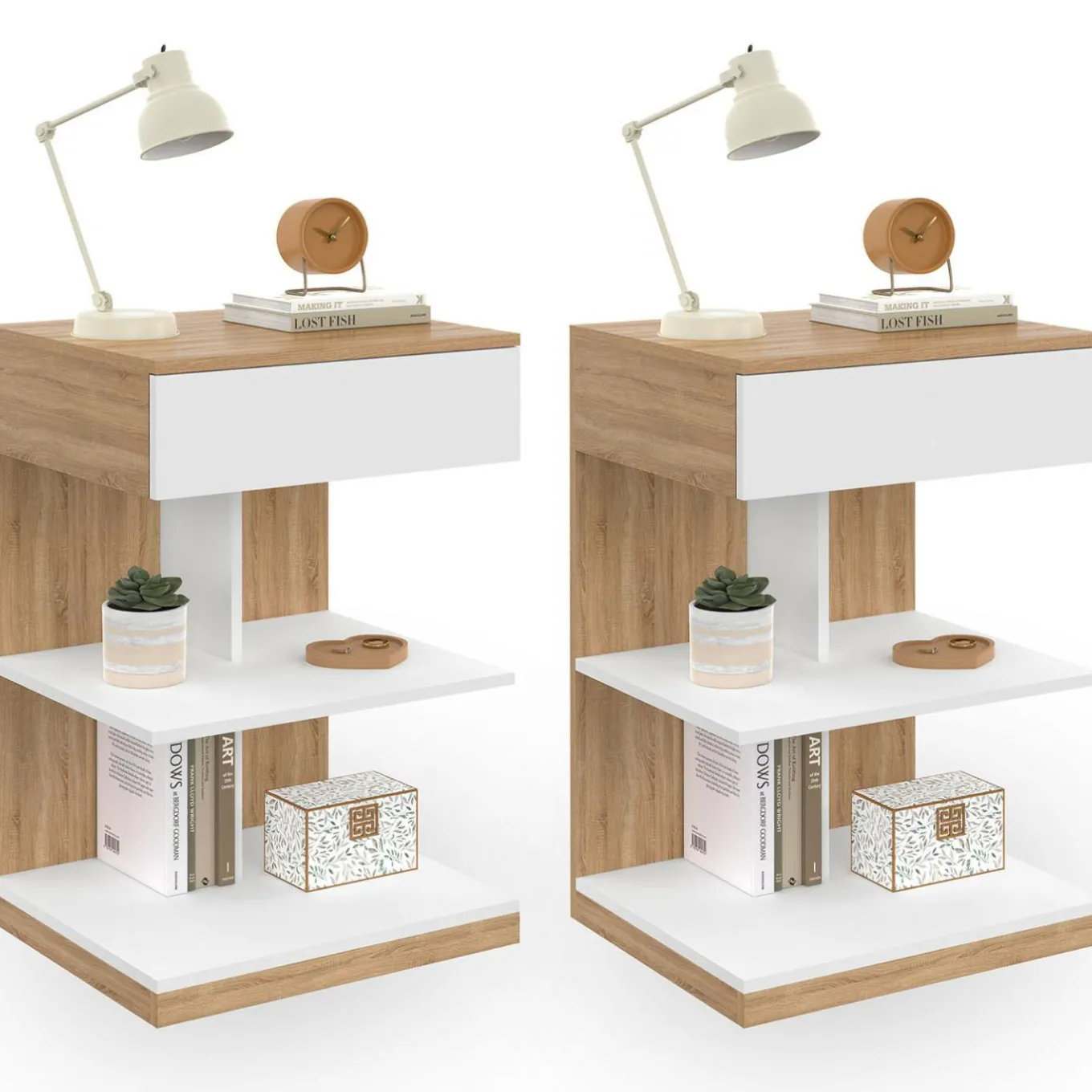 IDMarket Tables de nuit avec un tiroir et deux étagères* Collection Contemporaine|Collection Moderne