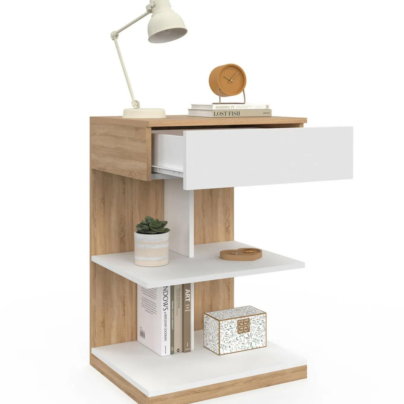 IDMarket Tables de nuit avec un tiroir et deux étagères* Collection Contemporaine|Collection Moderne