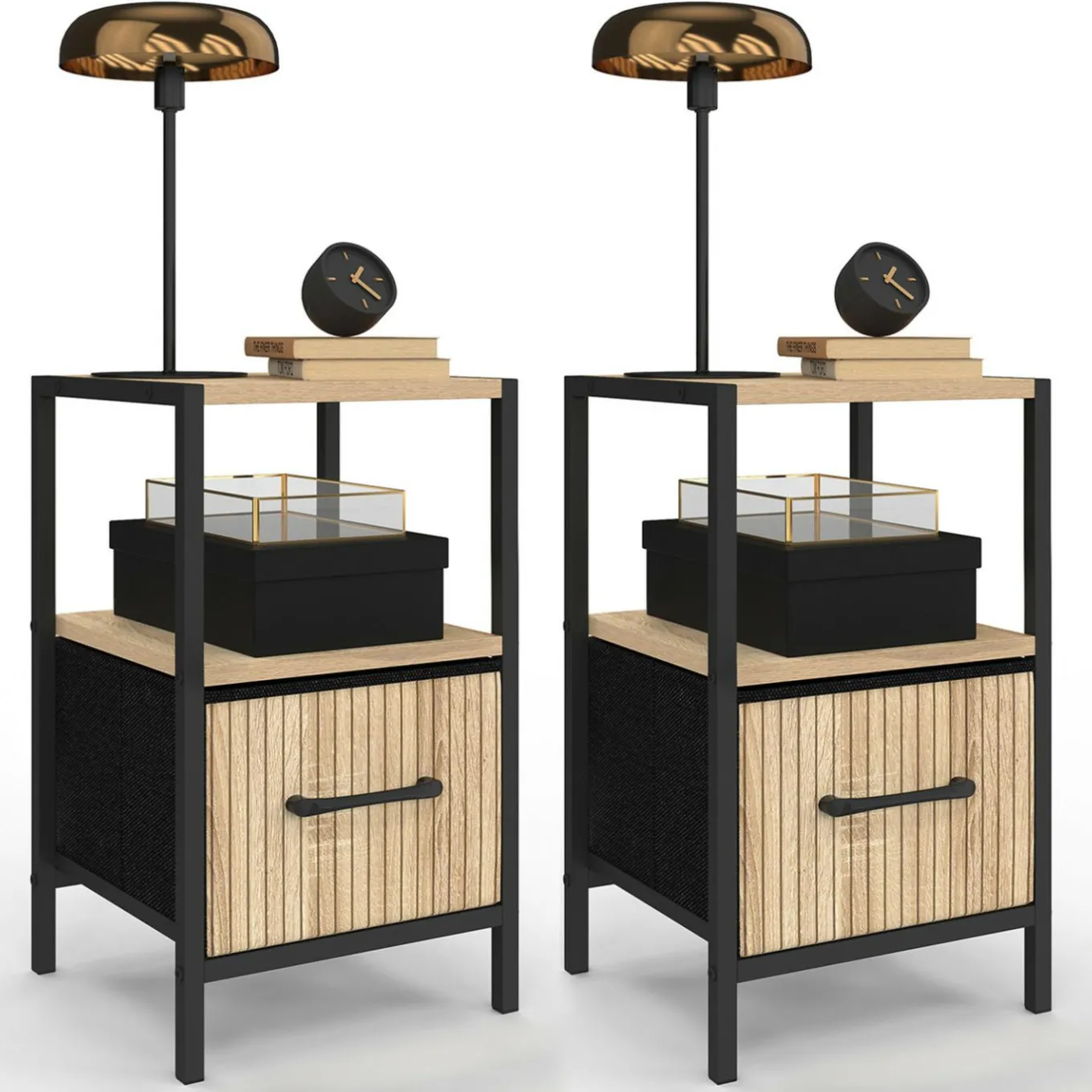 IDMarket Tables de nuit effet lattes* Meubles Tiroirs|Meubles Bas