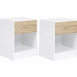 IDMarket Tables de nuit en bois blanc et façon hêtre avec tiroir* Meubles Bas|Meubles Blancs