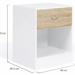 IDMarket Tables de nuit en bois blanc et façon hêtre avec tiroir* Meubles Bas|Meubles Blancs