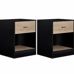 IDMarket Tables de nuit en bois noir et façon hêtre avec tiroir* Meubles Tiroirs|Meubles Bas