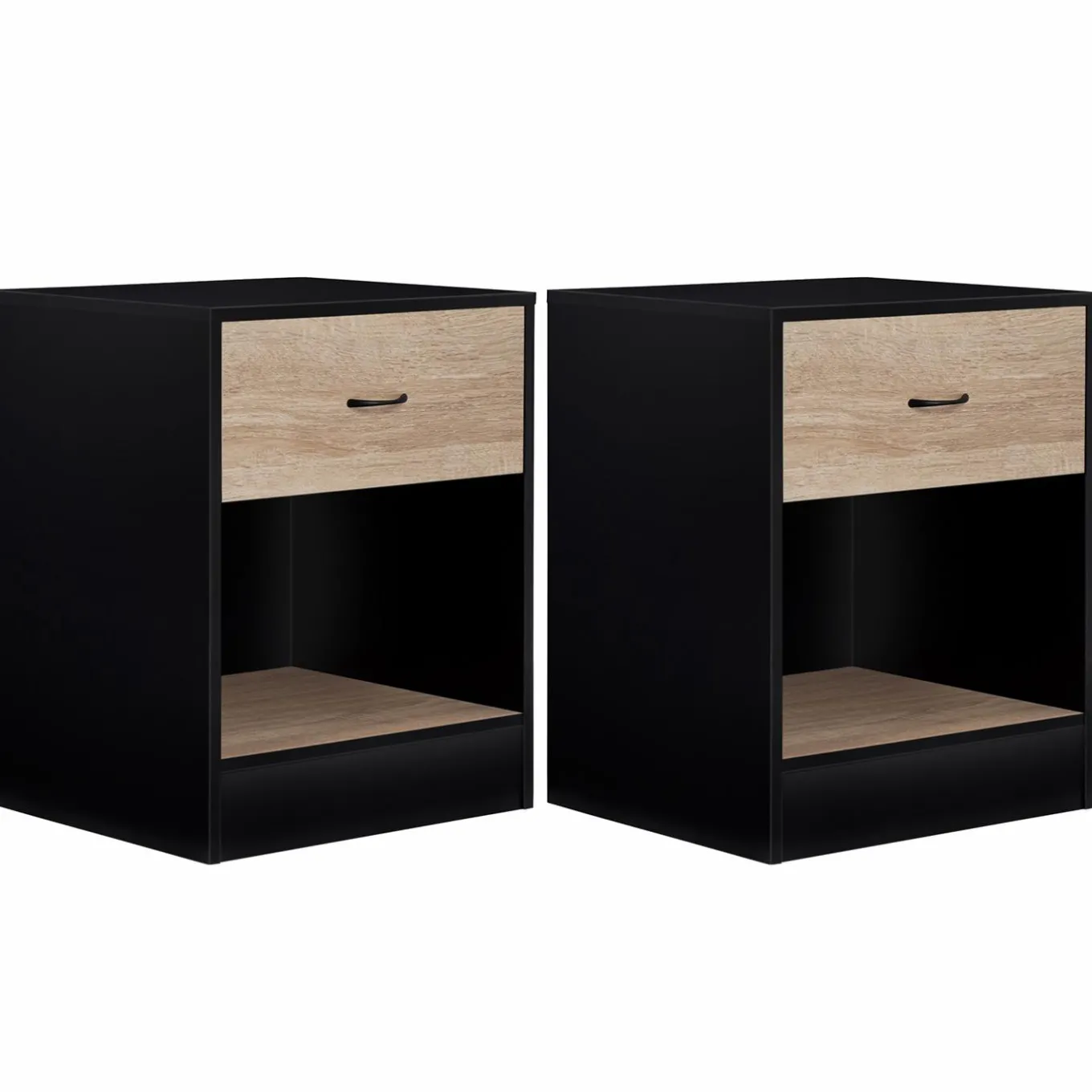 IDMarket Tables de nuit en bois noir et façon hêtre avec tiroir* Meubles Tiroirs|Meubles Bas