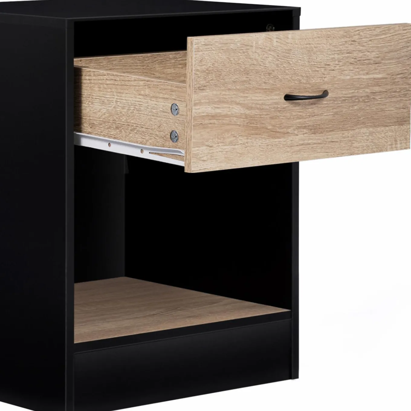 IDMarket Tables de nuit en bois noir et façon hêtre avec tiroir* Meubles Tiroirs|Meubles Bas