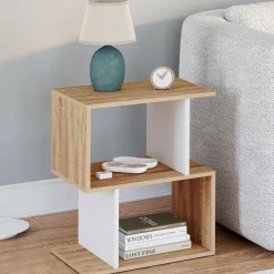 IDMarket Tables de nuit en forme de S effet hêtre et blanc* Collection Moderne|Chambre Complète Adulte