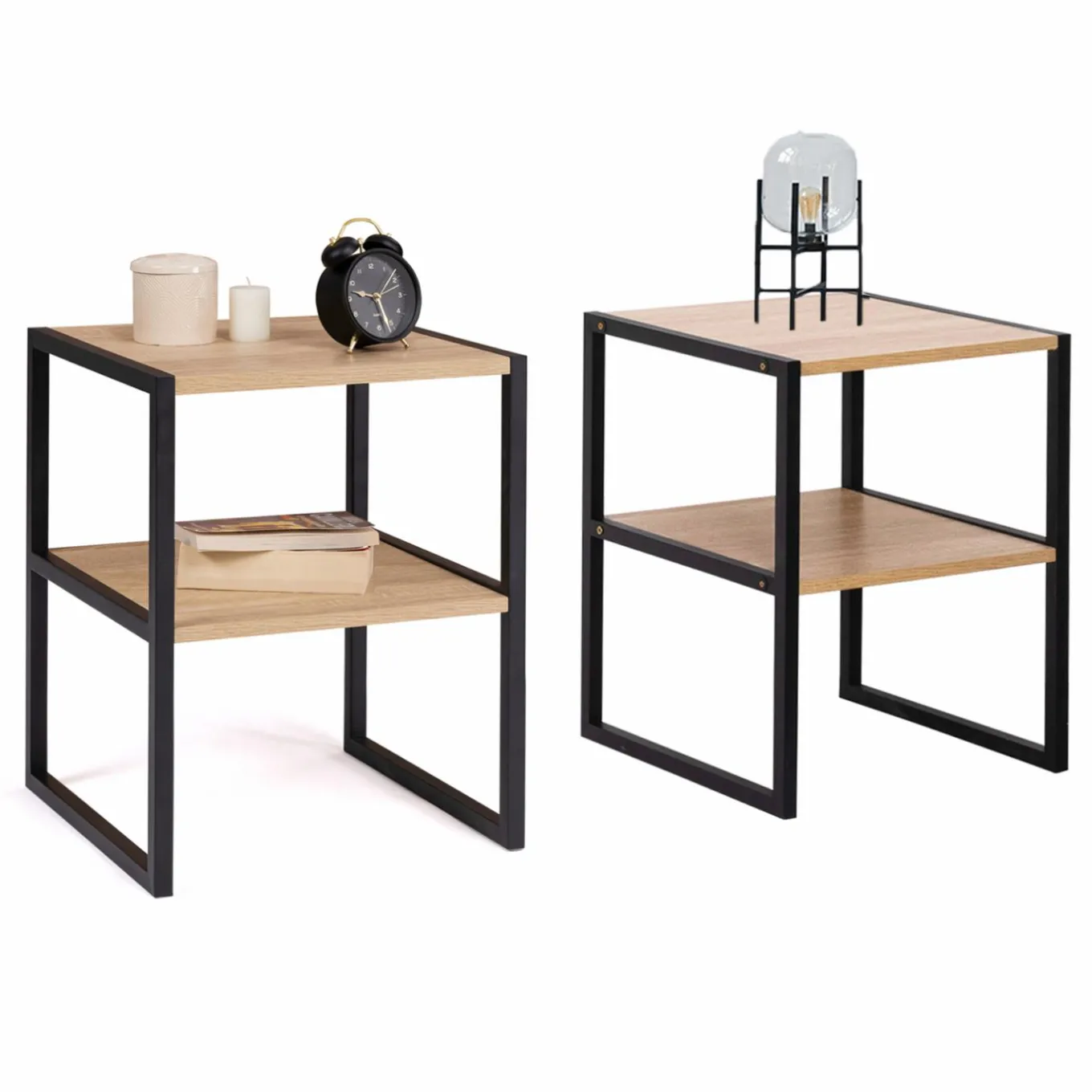 IDMarket Tables de nuit industrielles bois et métal noir* Collection Industrielle|Chambre Complète Adulte