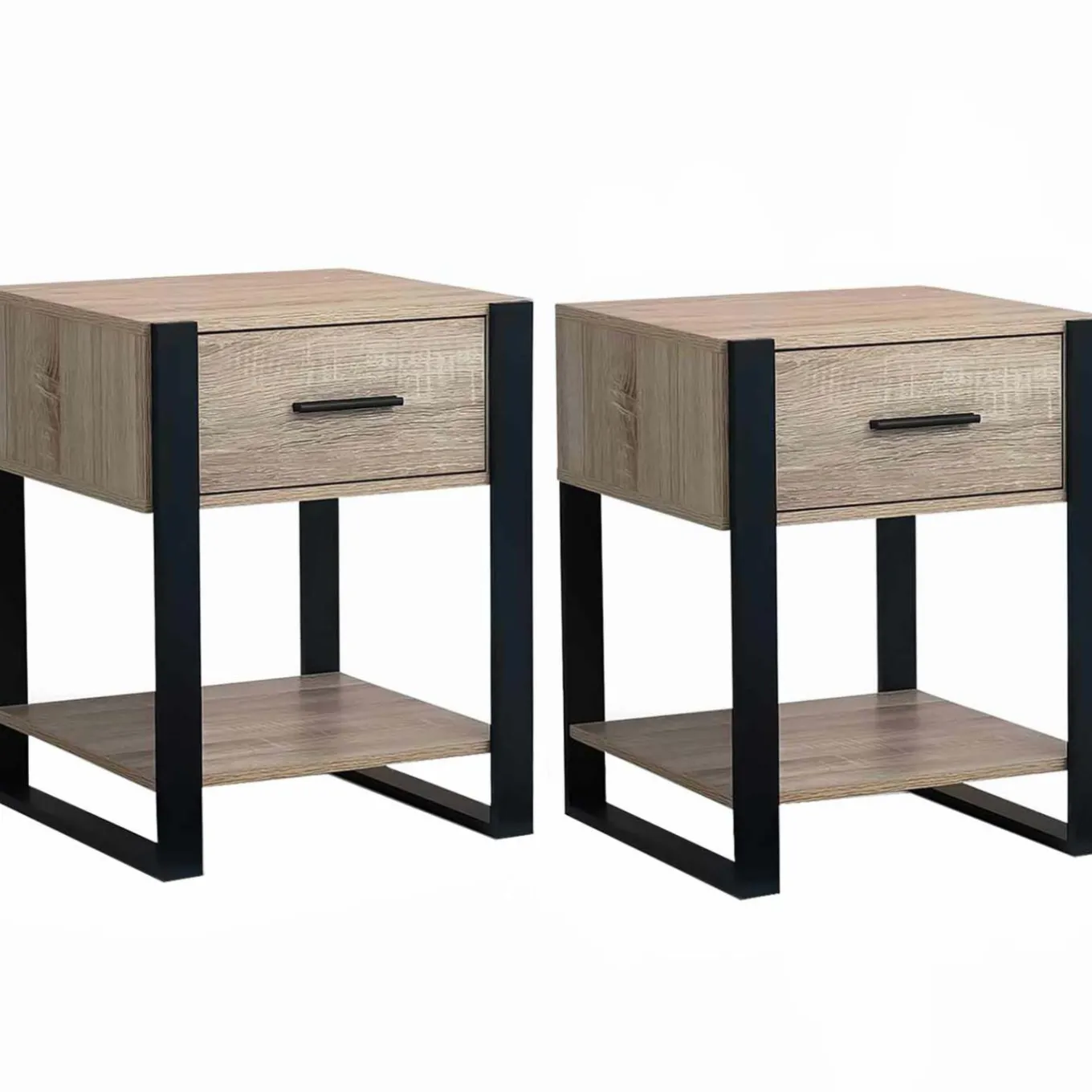 IDMarket Tables de nuit industrielles bois et noir 1 tiroir* Meubles Bas|Meubles En Bois