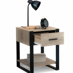 IDMarket Tables de nuit industrielles bois et noir 1 tiroir* Meubles Bas|Meubles En Bois