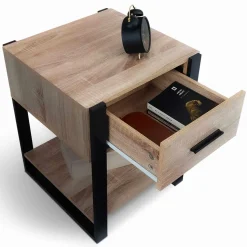 IDMarket Tables de nuit industrielles bois et noir 1 tiroir* Meubles Bas|Meubles En Bois