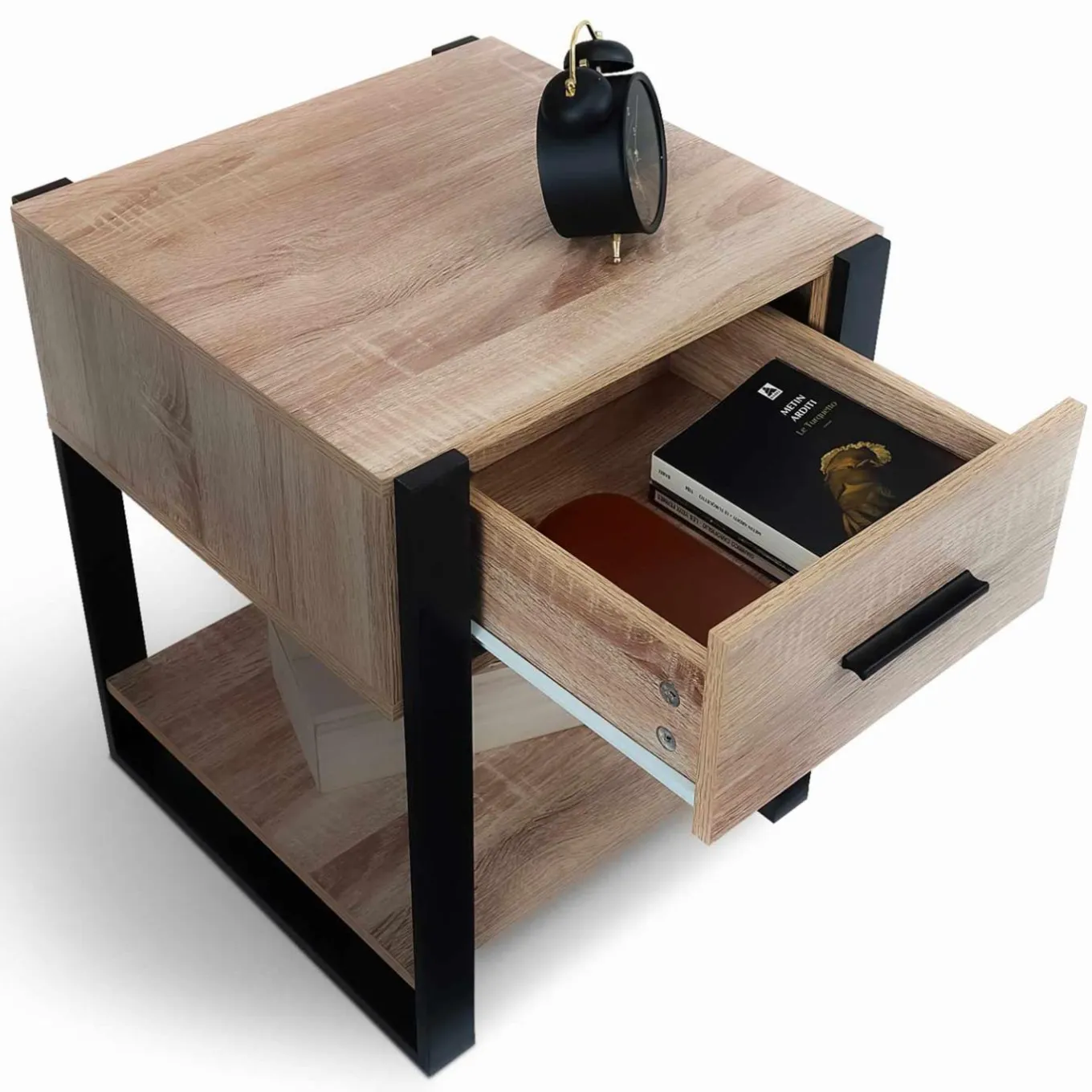 IDMarket Tables de nuit industrielles bois et noir 1 tiroir* Meubles Bas|Meubles En Bois