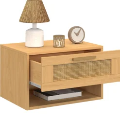 IDMarket Tables de nuit murales cannage et bois* Collection Cannage|Chambre Complète Adulte