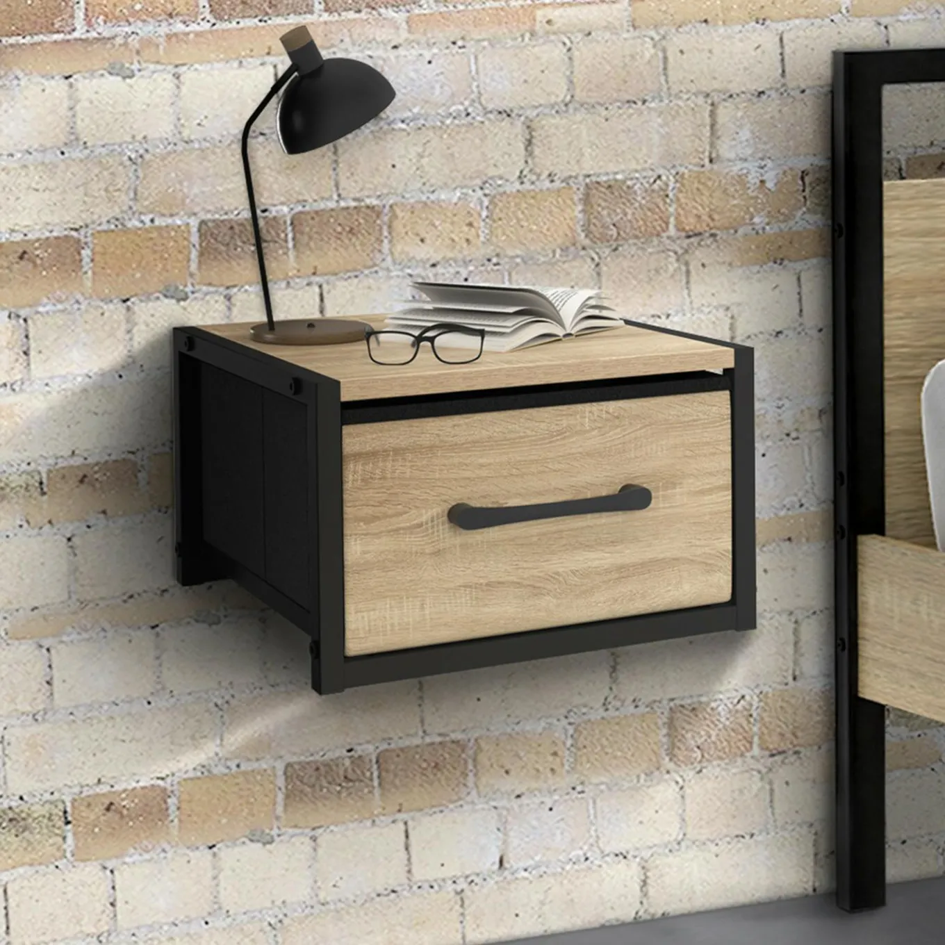 IDMarket Tables de nuit murales industrielles* Chambre Complète Adulte|Tables De Chevet