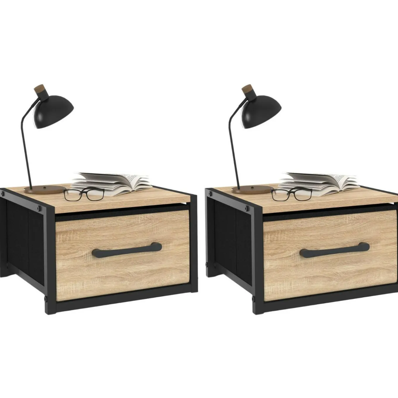 IDMarket Tables de nuit murales industrielles* Chambre Complète Adulte|Tables De Chevet