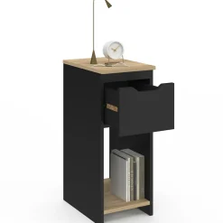 IDMarket Tables de nuit noir et bois avec 1 tiroir* Collection Contemporaine|Chambre Complète Adulte