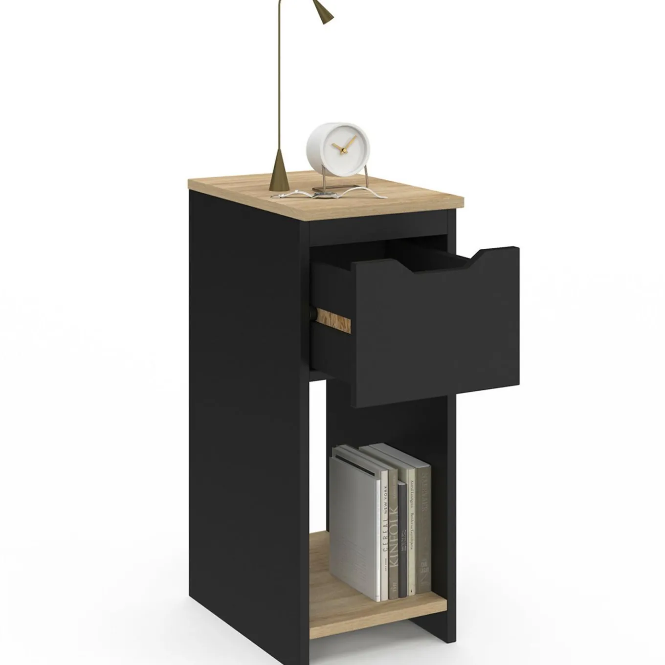 IDMarket Tables de nuit noir et bois avec 1 tiroir* Collection Contemporaine|Chambre Complète Adulte