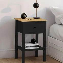 IDMarket Tables de nuit noire et bois avec tiroir et tablette* Collection Moderne|Chambre Complète Adulte