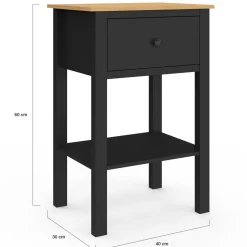 IDMarket Tables de nuit noire et bois avec tiroir et tablette* Collection Moderne|Chambre Complète Adulte