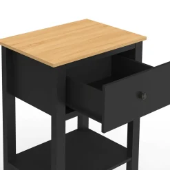 IDMarket Tables de nuit noire et bois avec tiroir et tablette* Collection Moderne|Chambre Complète Adulte