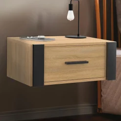 IDMarket Tables de nuit suspendues industrielles avec tiroir et étagère* Meubles Bas|Meubles En Bois