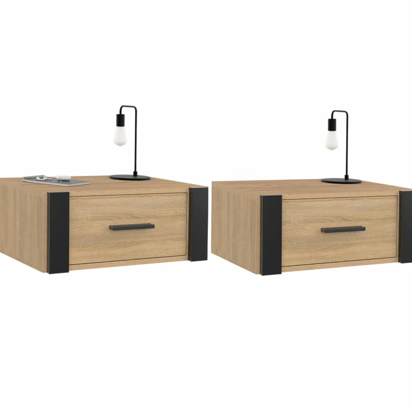 IDMarket Tables de nuit suspendues industrielles avec tiroir et étagère* Meubles Bas|Meubles En Bois