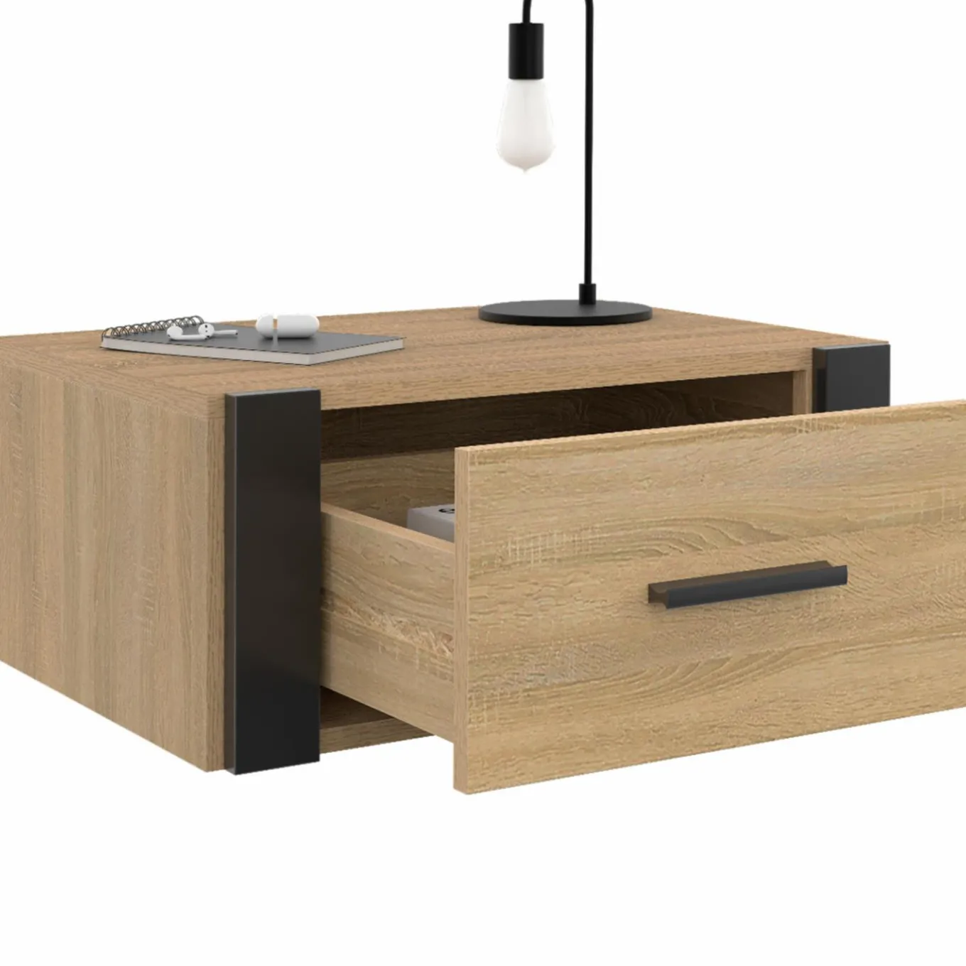 IDMarket Tables de nuit suspendues industrielles avec tiroir et étagère* Meubles Bas|Meubles En Bois