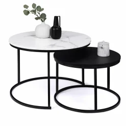 IDMarket Tables gigognes rondes effet marbre et bois noir* Collection Design|Collection Moderne