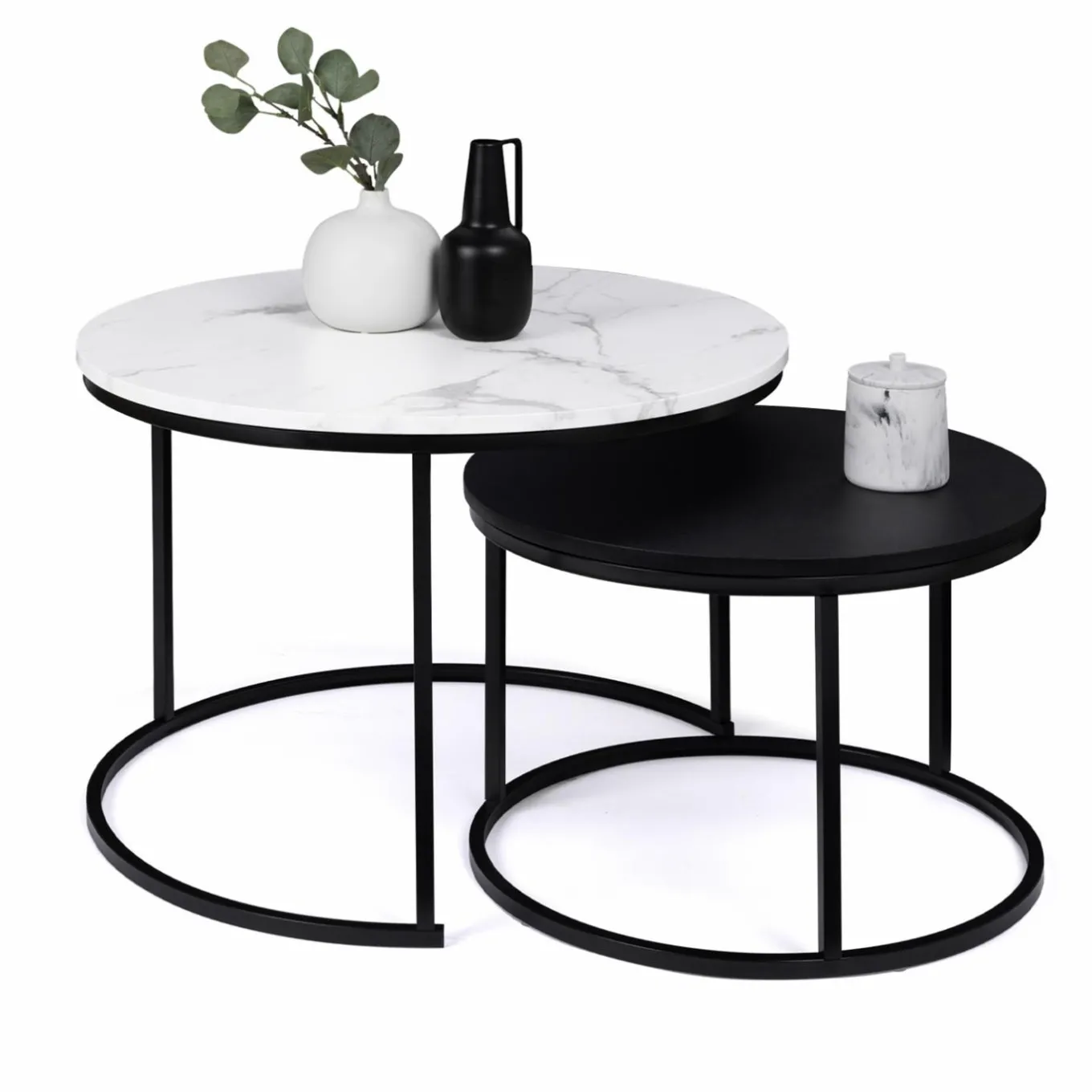 IDMarket Tables gigognes rondes effet marbre et bois noir* Collection Design|Collection Moderne
