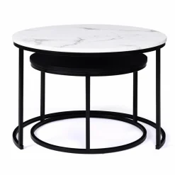 IDMarket Tables gigognes rondes effet marbre et bois noir* Collection Design|Collection Moderne