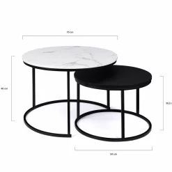 IDMarket Tables gigognes rondes effet marbre et bois noir* Collection Design|Collection Moderne