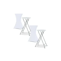 IDMarket Tables hautes pliantes d’extérieur + housses blanches* Mobilier Pliant D'Appoint
