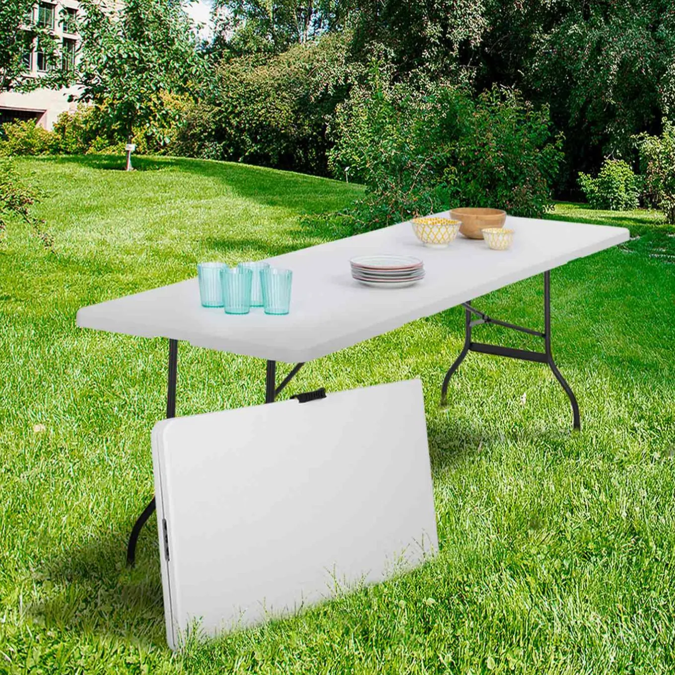 IDMarket Tables pliantes d'extérieur 180 cm blanche* Mobilier Pliant D'Appoint